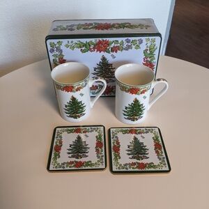 Spode Christmas Tree Mug & Coaster Set with Tin